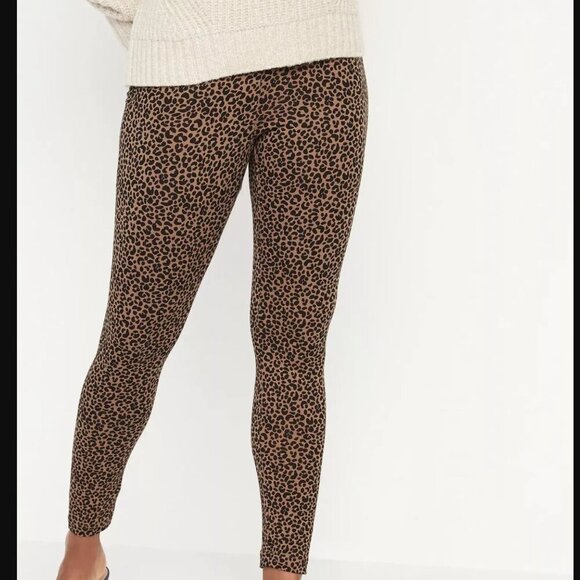 Old Navy High Waisted Printed Leggings Size Medium Small Leopard Animal Print - Picture 1 of 6
